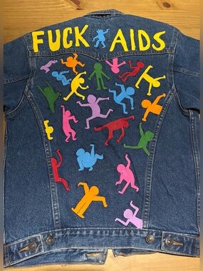 Women’s Denim Jacket with hand painted Figures inspired by Keith Haring